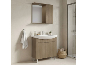 Ensemble Meuble Vasque avec Miroir (2 Pièces) "Purus 80" - 80 x 50 x 83 cm - Oak 2