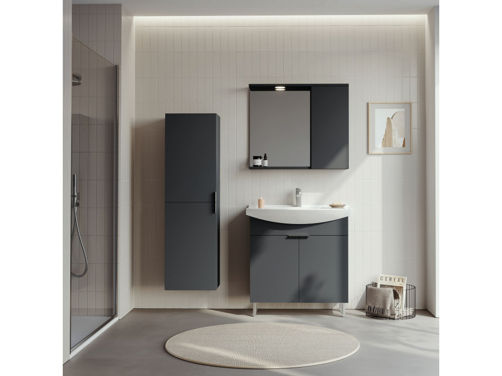Ensemble Meuble Vasque avec Miroir (2 Pièces) "Purus 80" - 80 x 50 x 83 cm - Matte Anthracite