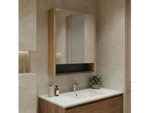 Meuble Salle de Bain avec Miroir "Ricato 60" - 60 x 16 x 78 cm - Walnut 2