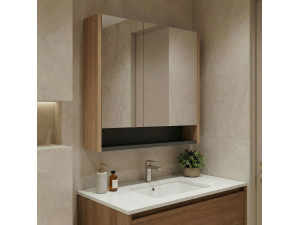 Meuble Salle de Bain avec Miroir "Ricato 80" - 80 x 16 x 78 cm - Walnut 2