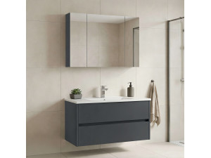 Ensemble Meuble Vasque avec Miroir (2 Pièces) "Side 100 v3" - 100 x 16 x 52 cm - Matte Anthracite 2