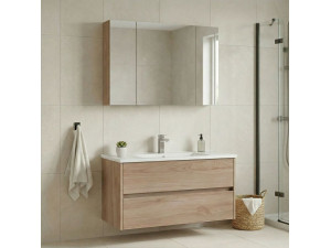Ensemble Meuble Vasque avec Miroir (2 Pièces) "Side 100 v3" - 100 x 16 x 52 cm - Oak 2