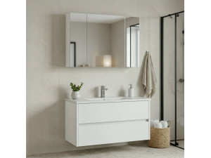 Ensemble Meuble Vasque avec Miroir (2 Pièces) "Side 100 v3" - 100 x 16 x 52 cm - Matte White 2