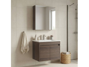 Ensemble Meuble Vasque avec Miroir (2 Pièces) "Side 65 v2" - 65 x 45 x 52 cm - Walnut 2
