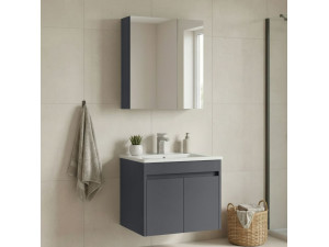 Ensemble Meuble Vasque avec Miroir (2 Pièces) "Side 65 v2" - 65 x 45 x 52 cm - Matte Anthracite 2