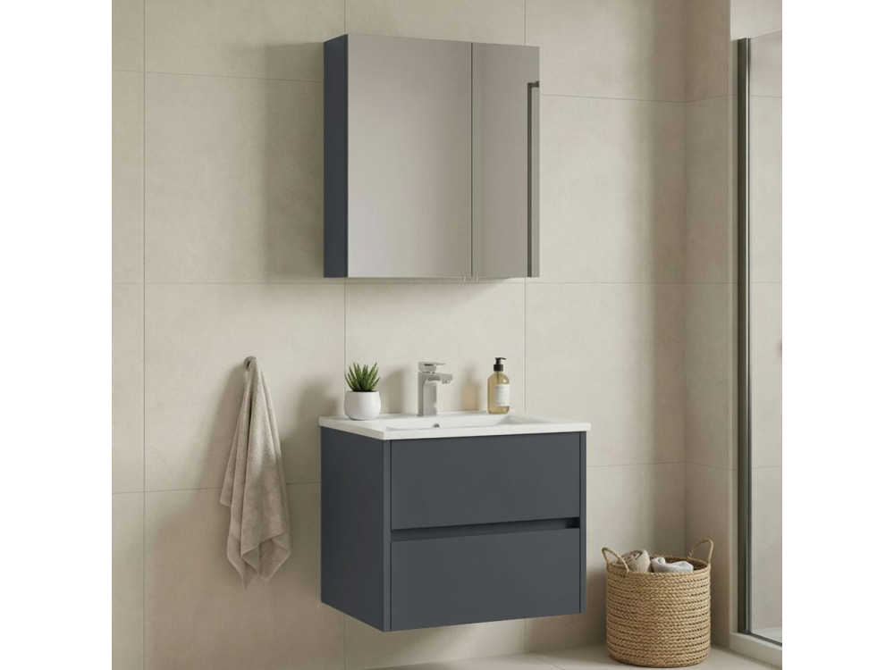 Ensemble Meuble Vasque avec Miroir (2 Pièces) "Side 65 v2" - 65 x 45 x 52 cm - Matte Anthracite