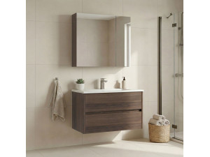 Ensemble Meuble Vasque avec Miroir (2 Pièces) "Side 85 v2" - 85 x 45 x 52 cm - Walnut 2
