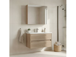 Ensemble Meuble Vasque avec Miroir (2 Pièces) "Side 85 v2" - 85 x 45 x 52 cm - Oak 2