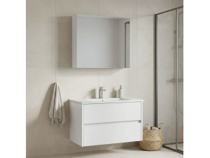 Ensemble Meuble Vasque avec Miroir (2 Pièces) "Side 85 v2" - 85 x 45 x 52 cm - Matte White 2