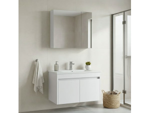 Ensemble Meuble Vasque avec Miroir (2 Pièces) "Side 85 v2" - 85 x 45 x 52 cm - Matte White 2