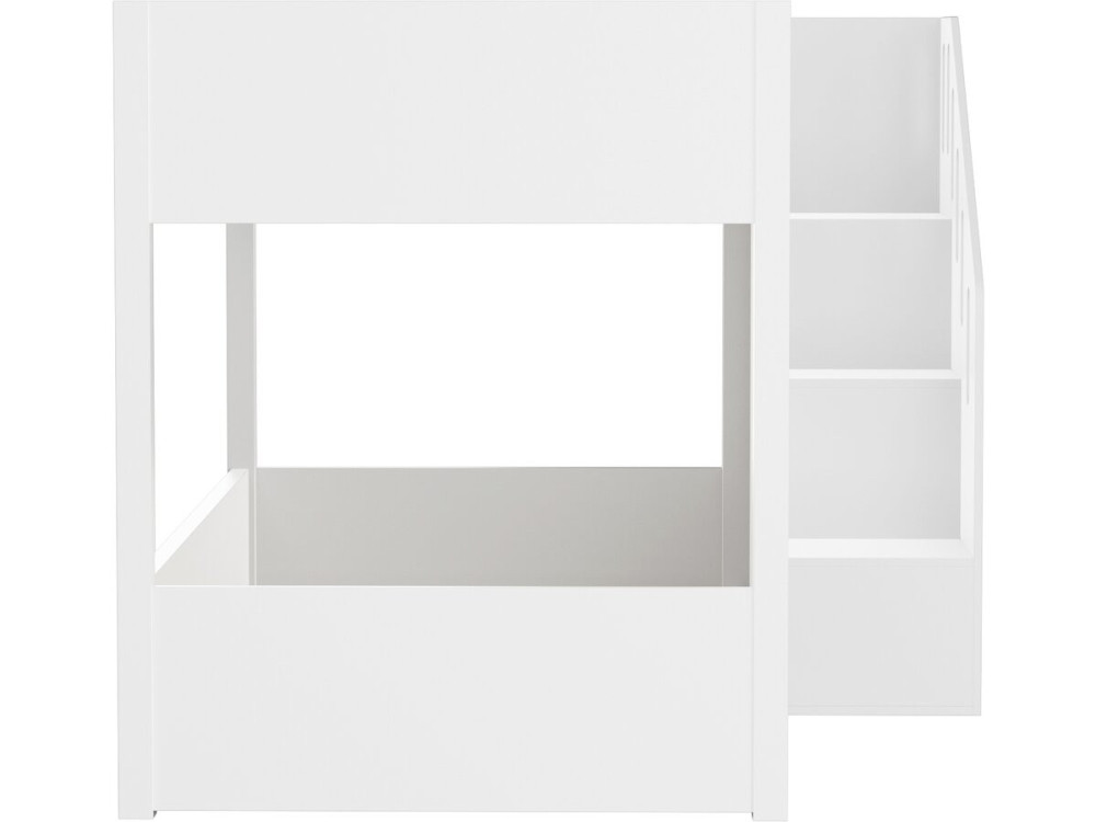 Lit superposé en bois avec escalier et rangements "Léana" - 90 x 190 cm - Blanc