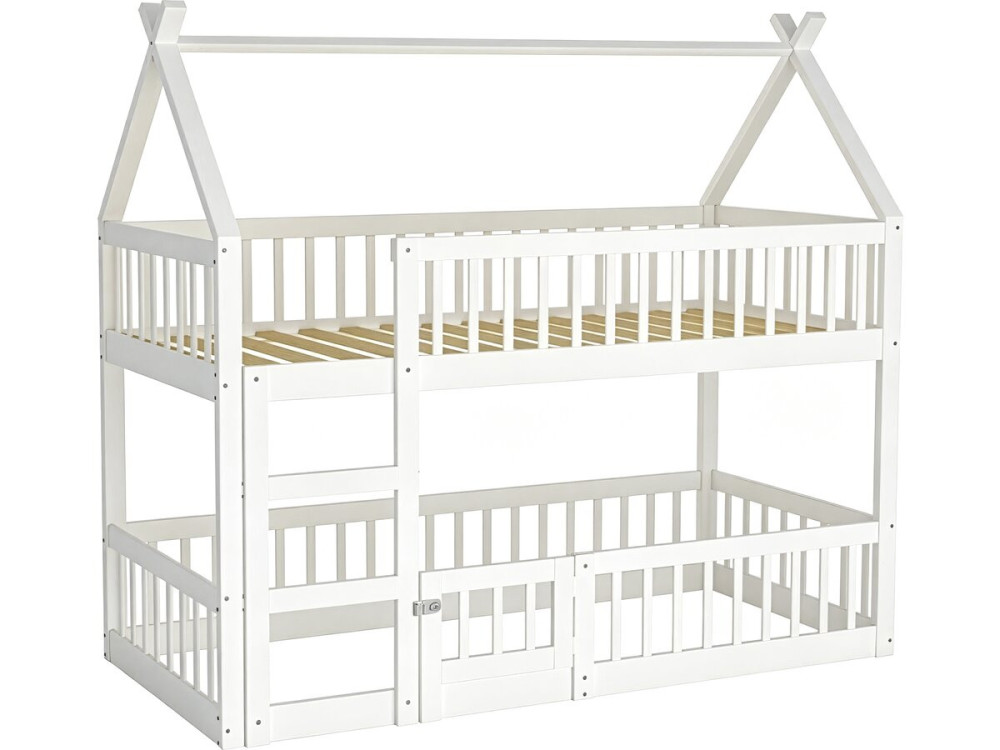 Lit superposé cabane en bois avec échelle "Laith" - 90 x 190 cm - Blanc