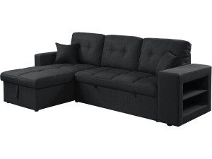 Canapé d'angle convertible/réversible tissu matelassé "Axel" - 3 places - Noir