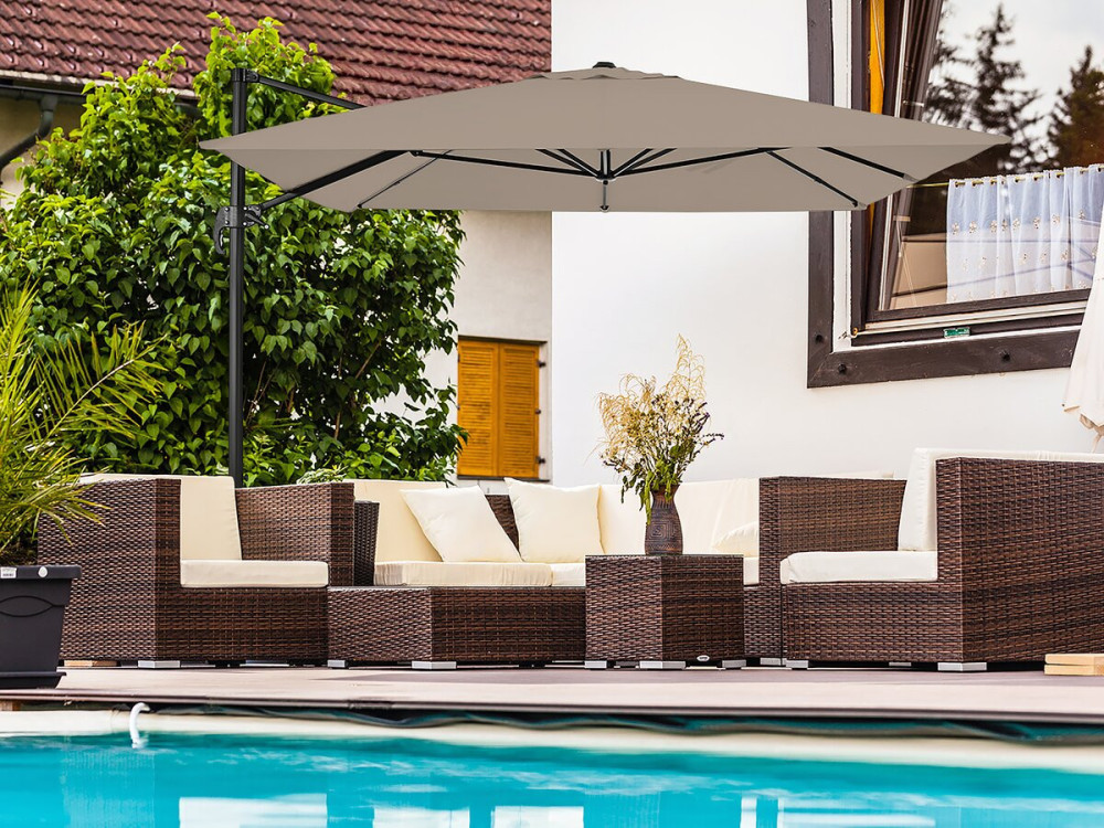 Parasol jardin déporté en aluminium "Sky 4" - 3 x 4 m - Taupe - Avec Housse de protection
