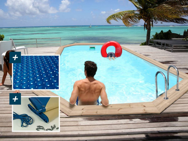 Piscine bois " Cordoue " - 3.48 x 2.15 x 1.18 m + Bâche à bulles 180 µ - Bâche hiver 280 g/m²