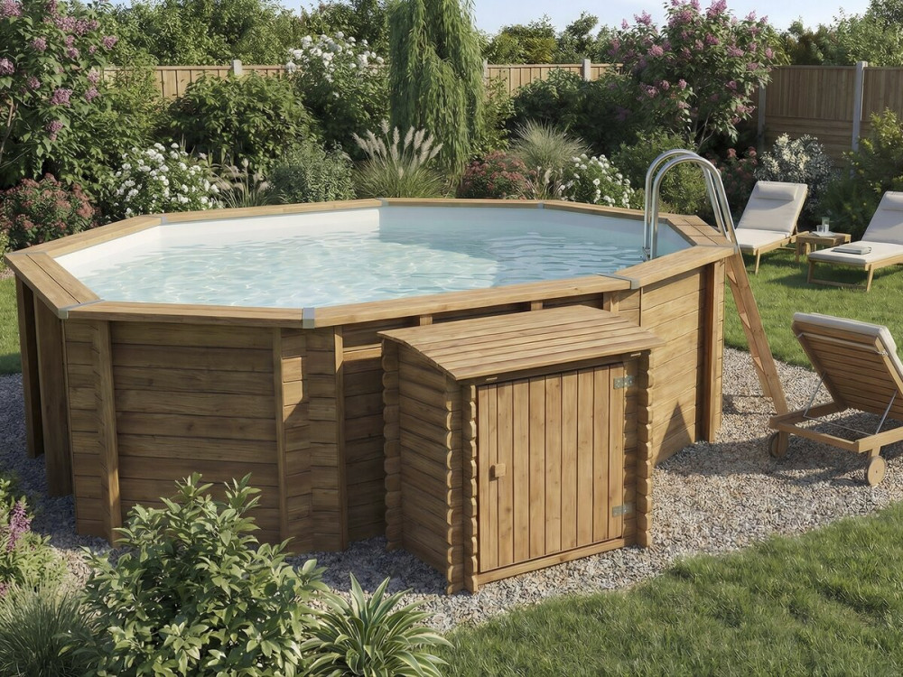 Coffre de filtration en bois traité pour piscine "Keny" -  120 x 95 x 113 cm -