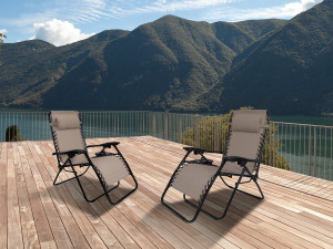 Lot de 2 Fauteuils de jardin inclinable zéro gravité "Sintra" - Taupe 2