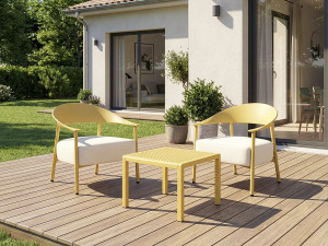 Lot de 2 fauteuils de jardin en plastique et métal "Céora" - Jaune 2