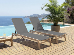 Lot de 2 bains de soleil en aluminium imitation bois "Elysia" - Gris 2