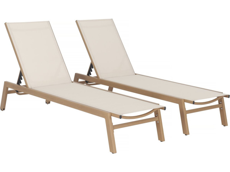 Lot de 2 bains de soleil en aluminium imitation bois "Elysia" - Ecru