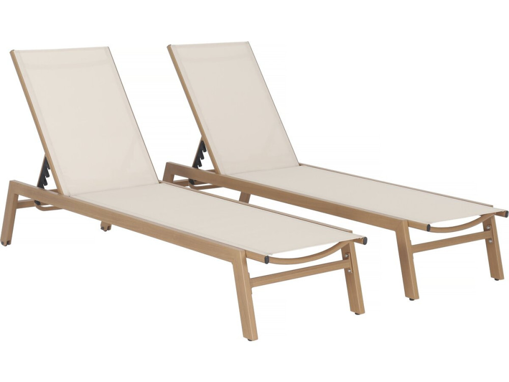 Lot de 2 bains de soleil en aluminium imitation bois "Elysia" - Ecru