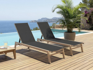 Lot de 2 bains de soleil en aluminium imitation bois "Elysia" - Noir 2