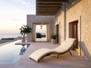 Bain de soleil en bois avec coussins inclus "Jakarta" - Beige 2