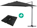 Parasol jardin déporté Alu "Sun 3" - Carré - 3 x 3 m - Ecru - Dalles incluses - Noir