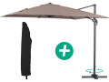 Parasol jardin déporté Alu "Sun 3" - Carré - 3 x 3 m - Taupe + housse de protection - Taupe