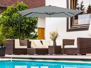 Parasol jardin déporté en aluminium "Sky 4" - 3 x 4 m - Gris - Avec Housse 2