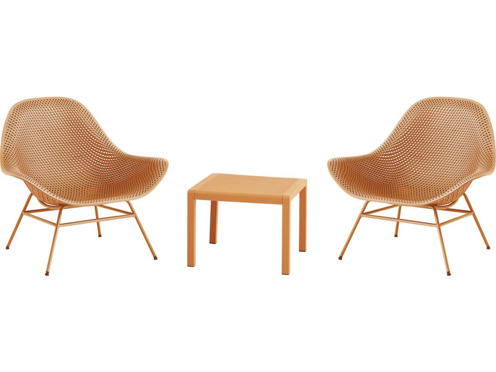 Lot de 2 fauteuils de jardin avec table basse "Soléna" - Orange
