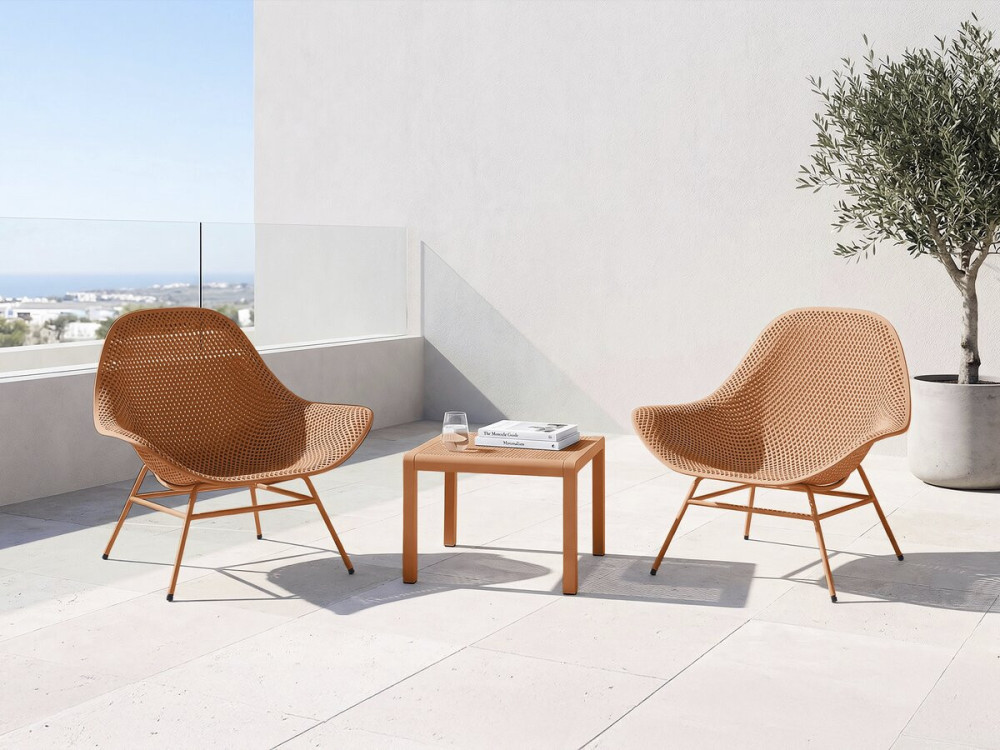 Lot de 2 fauteuils de jardin avec table basse "Soléna" - Orange