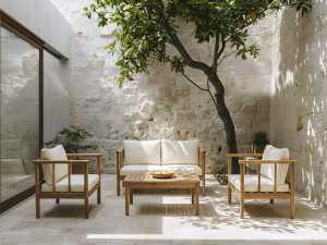 Salon de jardin en bois avec coussins inclus "Milano" - 4 places - Beige 2