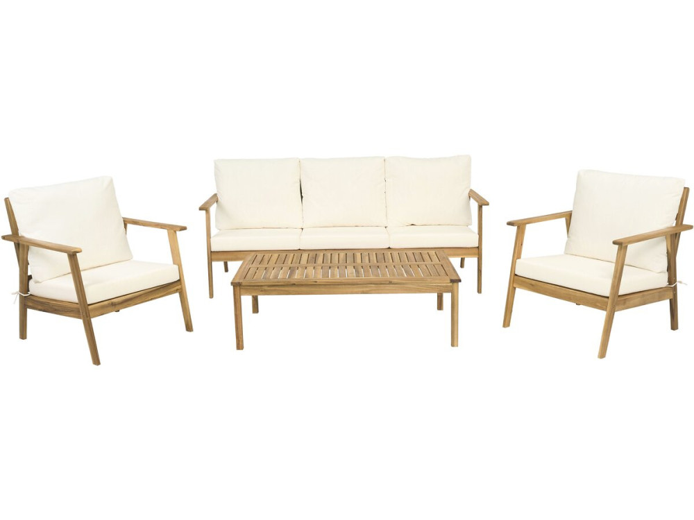 Salon de jardin en bois d'acacia avec coussins "Chilwell" - 5 places - Beige
