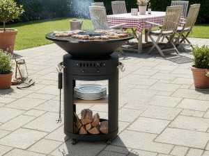 Barbecue plancha brasero à charbon et bois "Cesar premium" - Ø 81 cm - Noir 2