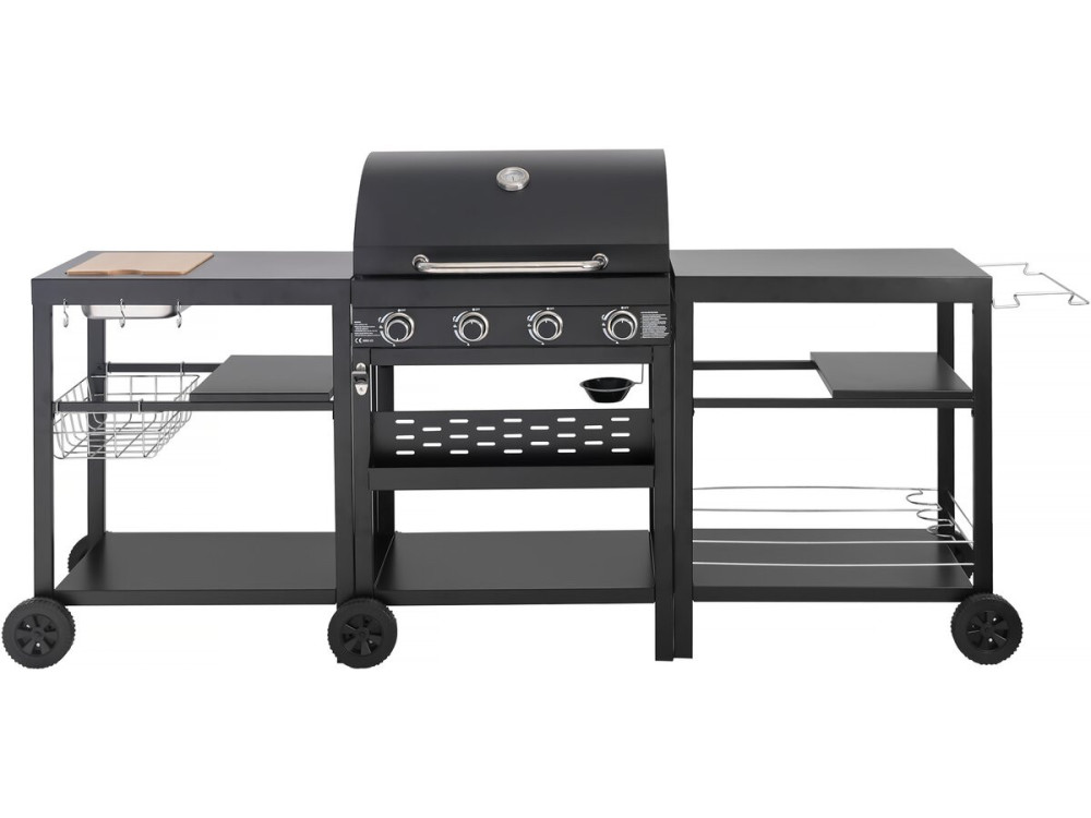 Barbecue à gaz cuisine d'extérieur - 12 kw - 4 brûleurs - Noir