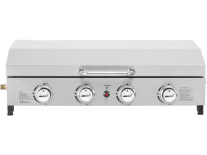 Plancha à gaz en inox avec 4 bruleurs et couvercle "Fasto" - 10 kw - Gris