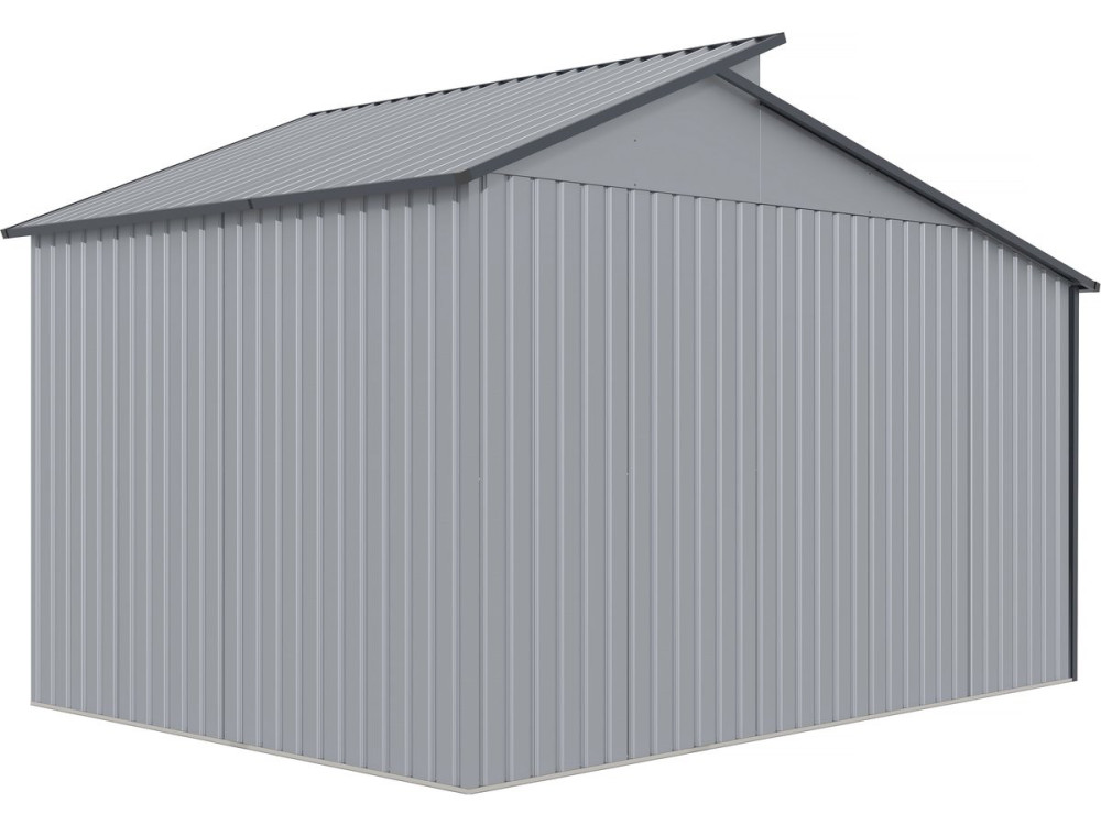 Abri de jardin métal avec pergola "Madras" - 9.12 m² - 257 x 355 x 237 cm - Gris