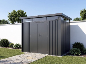 Abri de jardin métal premium avec toit plat et porte battante "Lexinton" - 6,76 m² - Gris 2