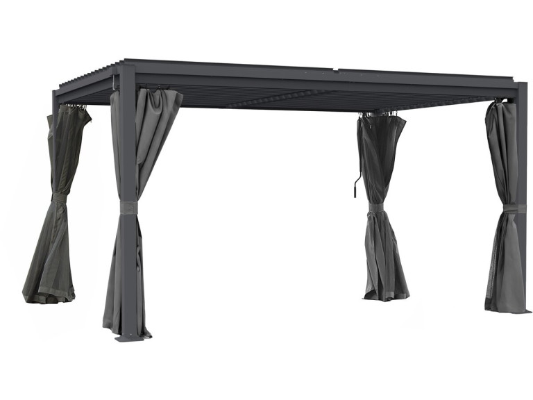 Pergola bioclimatique avec rideau et moustiquaire "Howard" - 3 x 4 m - Gris