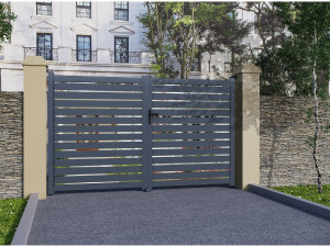 Portail aluminium semi ajouré "Julien" - 300 x 140 cm - Gris 2