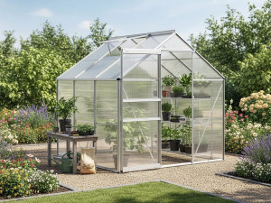 Serre jardin polycarbonate 190 x 190 x 195 cm "Basilic" - 3,61 m² - Gris 2