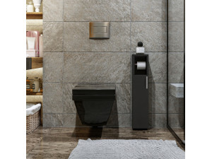 Meuble support pour papier toilette en bois "Star" - 15 x 12 x 65 cm - Gris anthracite 2