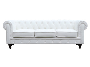 Canapé fixe Chesterfield "Aliza" - 208 x 82 x 70 cm - 3 places - Blanc 2