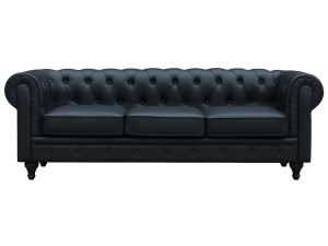 Canapé fixe Chesterfield "Aliza" - 208 x 82 x 70 cm - 3 places - Noir 2