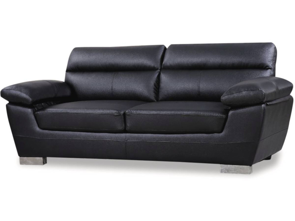 Canapé fixe en cuir reconstitué et PVC "Dallas" - 210 X 88 X 90 cm - 3 places - Noir