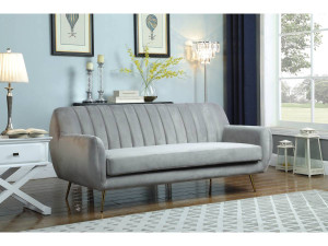 Canapé fixe en velours "Evans" - 195 x 84 x 82 cm - 3 places - Gris 2