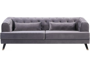 Canapé fixe en velours "Gloria" - 216 x 86 x 76 cm - 3 places - Gris 2