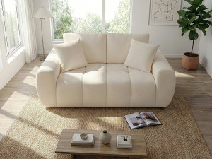 Canapé droit en tissu style bubble "Léonie" - 2 places - Beige 2