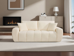 Canapé droit en tissu style bubble "Léonie" - 3 places - Beige 2